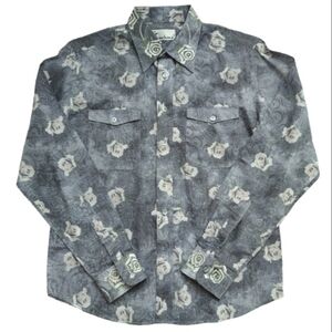 KACHINS Cotton Shirt Long Sleeves Custom Made Floral Paisley Gray Men's